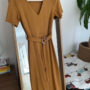 Elegant Mustard Dress with Belt